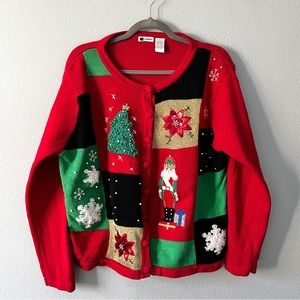 Authentic Red Ugly Christmas Sweater with Sequins and Beading